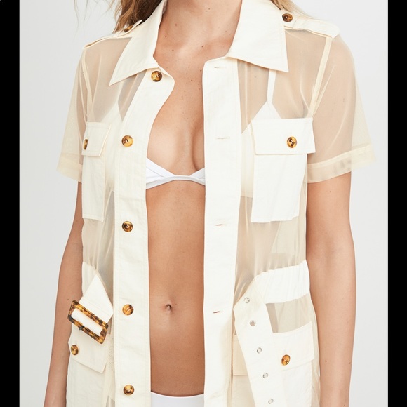 Solid Striped Mesh Safari Jacket 